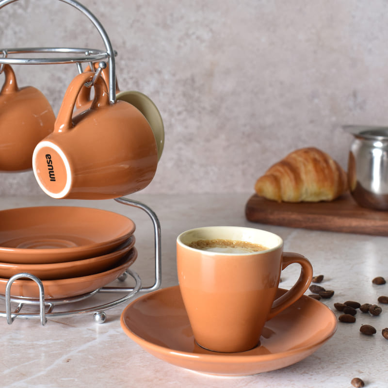 IMUSA 8pc Stoneware 3oz Espresso Set with Rack, Terracotta - Imusa