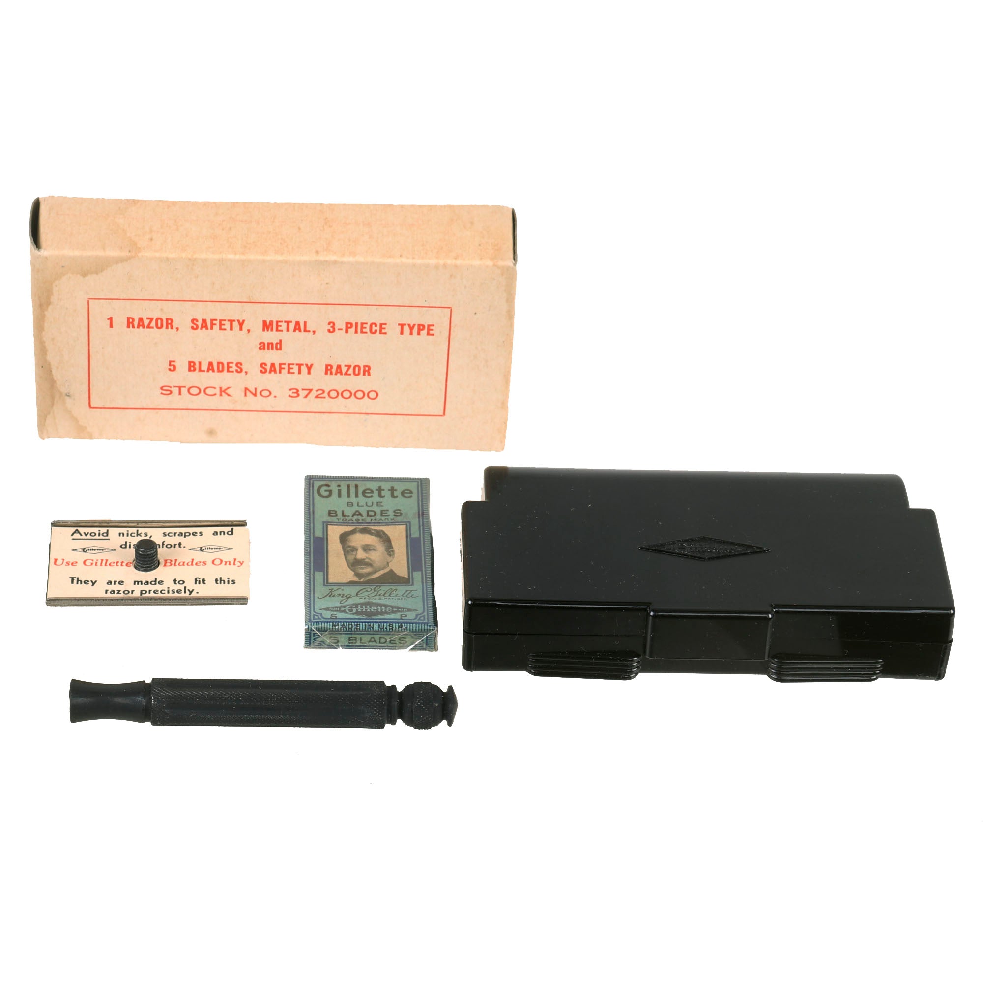 Original U.S. WWII New Old Stock G.I. Gillette Safety Razor Set in