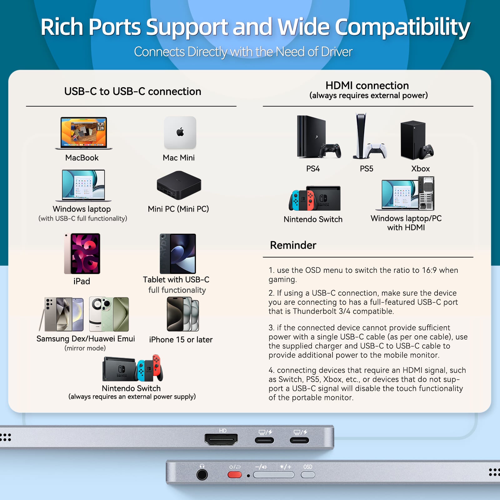 Intehill 4K Portable Monitor for Laptop and mini PC, 13.4 inch U13NA