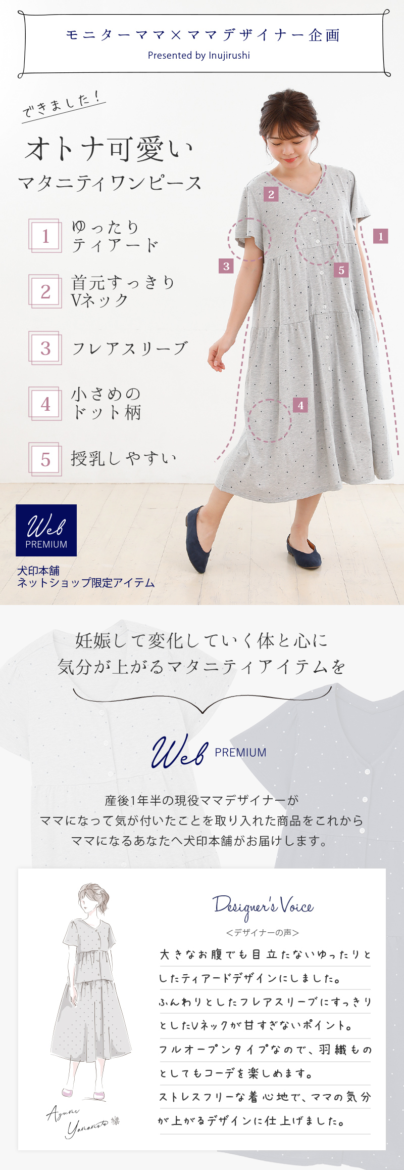 半袖ドット柄ティアードワンピース（産前・産後） 200-8722W