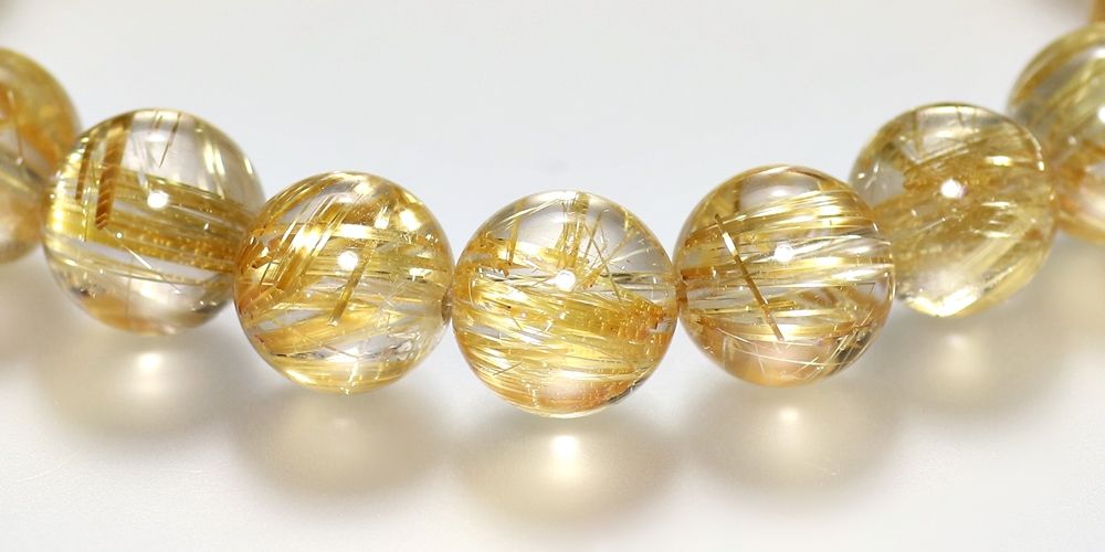 トップクォリティ]ゴールドルチルクォーツブレスレット（約10.5mm玉