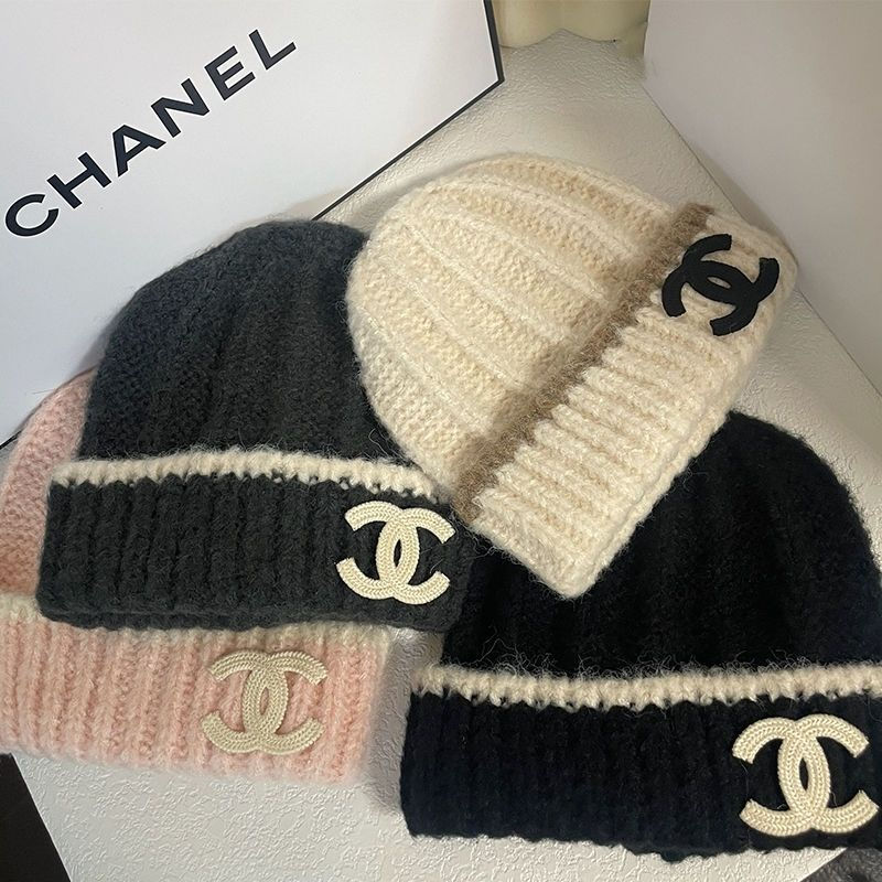 Chanel シャネルリブ編み ニットハット ロゴワッペン ニット帽 ワッチ