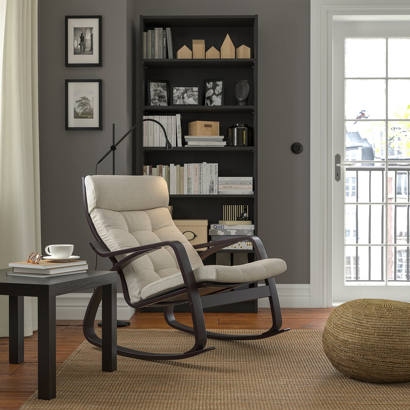 POÄNG ポエング ロッキングチェア, ブラックブラウン/グンナレド