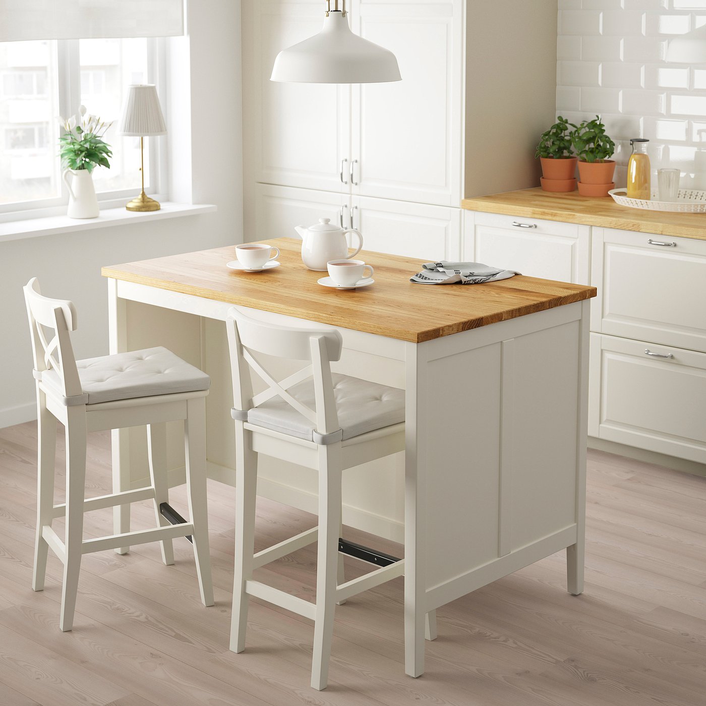 TORNVIKEN Kitchen island, off-white, oak, Length: 49 5/8