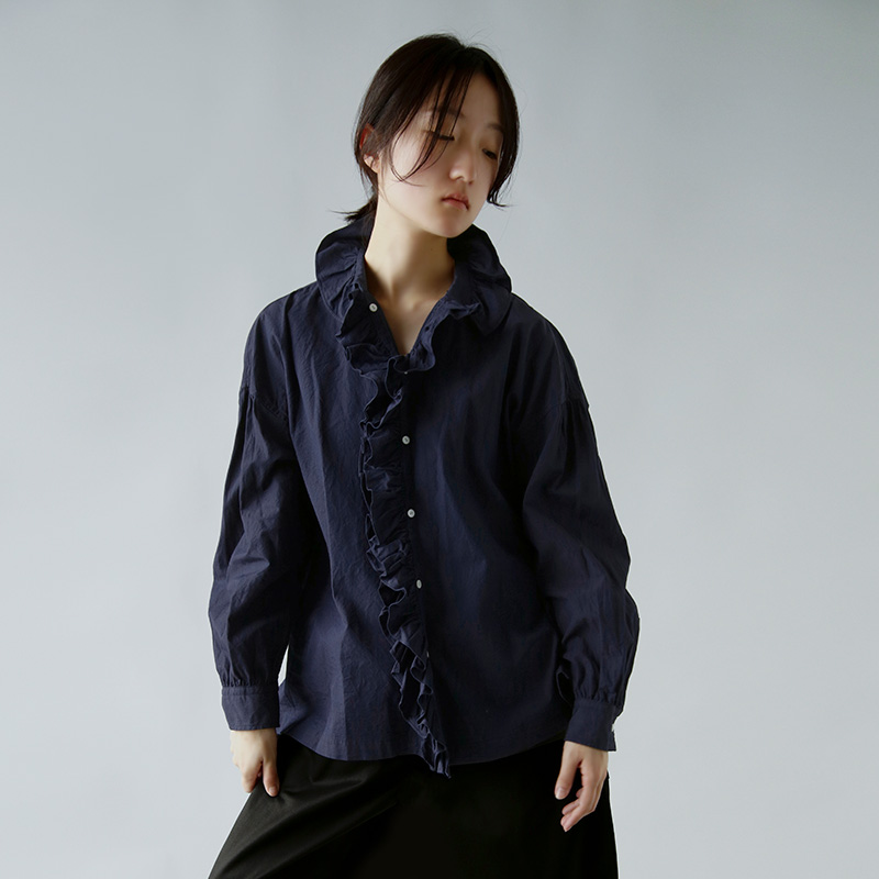 TOUJOURS トゥジュー インディゴ ファイン コットン シャツ “Ruffle