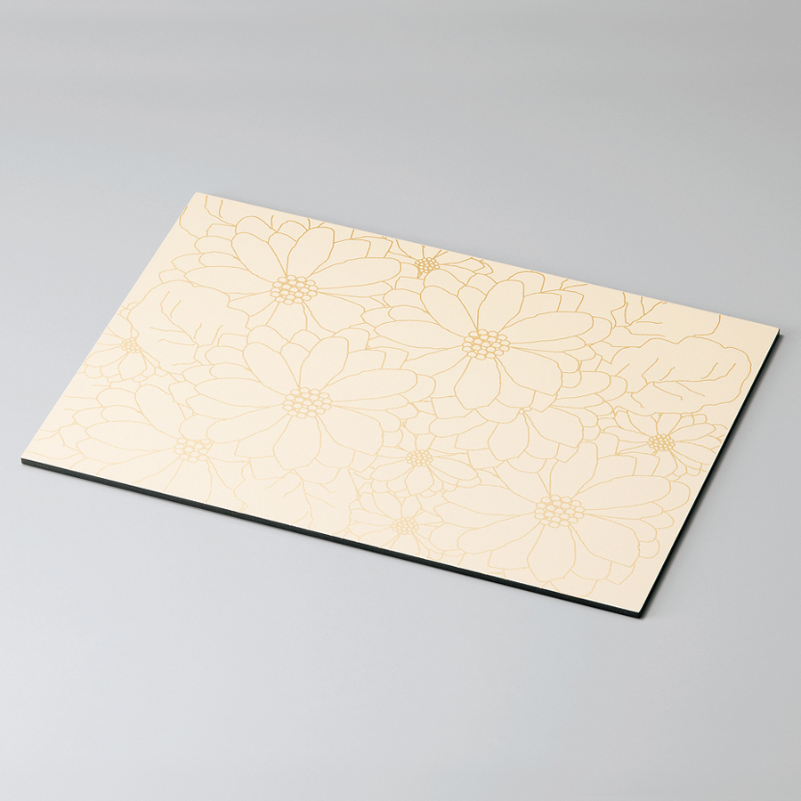 花柄ランチョンマット 白 金ライン/銀ライン 折敷 12-09601/09602 漆器