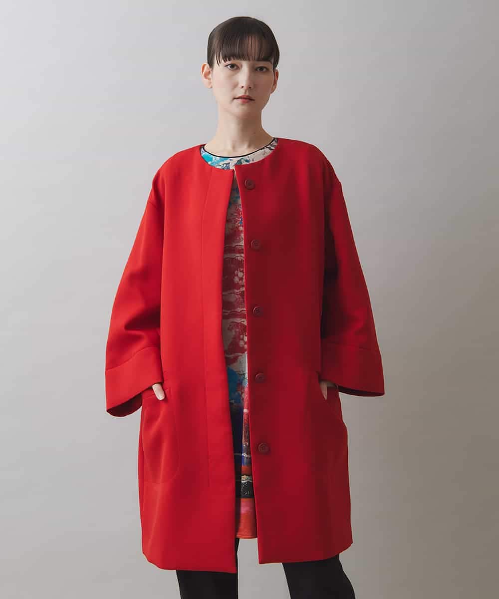 マフラー付きライナー】ノーカラーデザインコート(ノーカラーコート