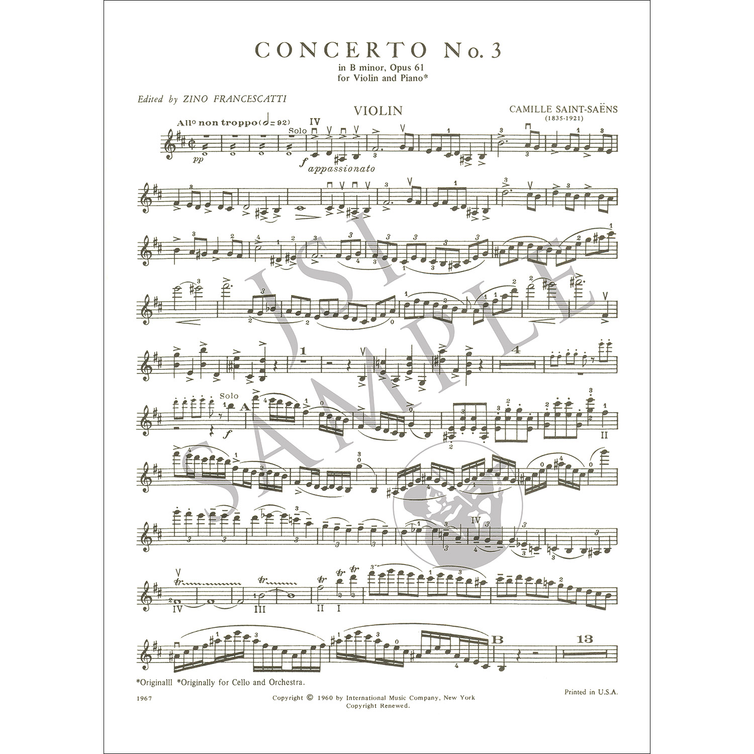 Concerto No. 3 in B Minor, Op.61 for violin and piano; Camille