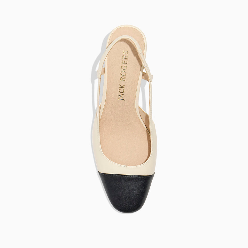 Summer Cap Toe Sling Back Heel - Ivory / Black – Jack Rogers USA