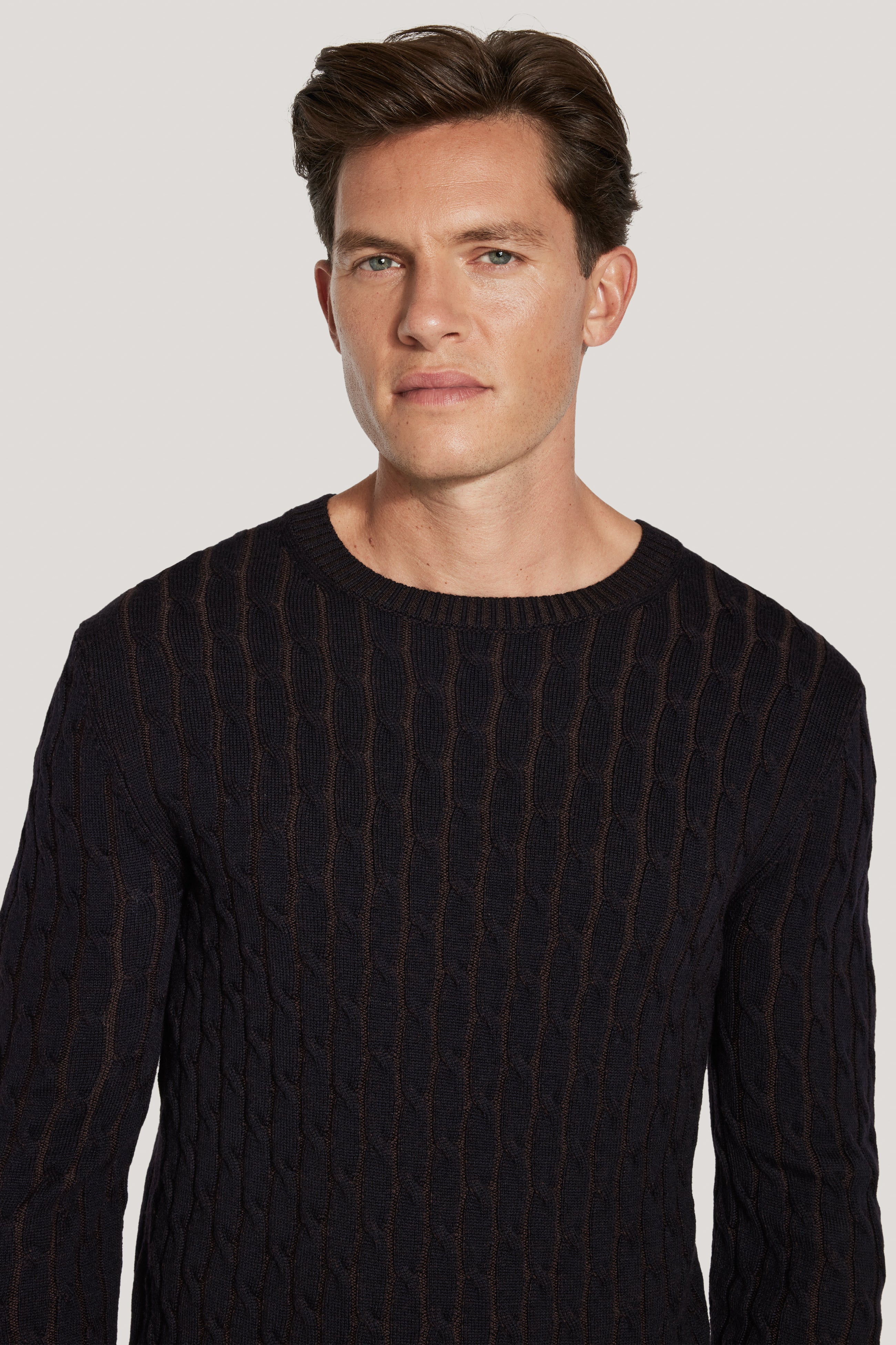 Navy Cable Knit Crew Neck - Pure Merino Wool | Jack Victor