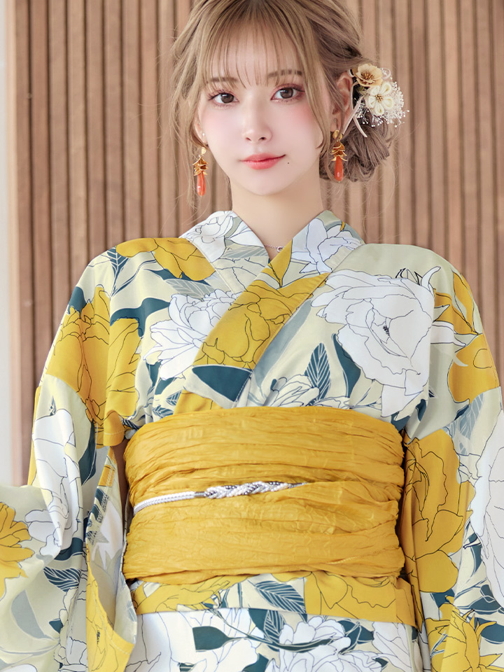 即日発送】レトロモダン牡丹浴衣【浴衣3点セット 浴衣/帯/下駄】[OF04