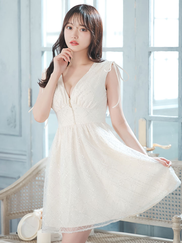 レースレイヤードノースリーブミニワンピース/キャバドレス【XS-L