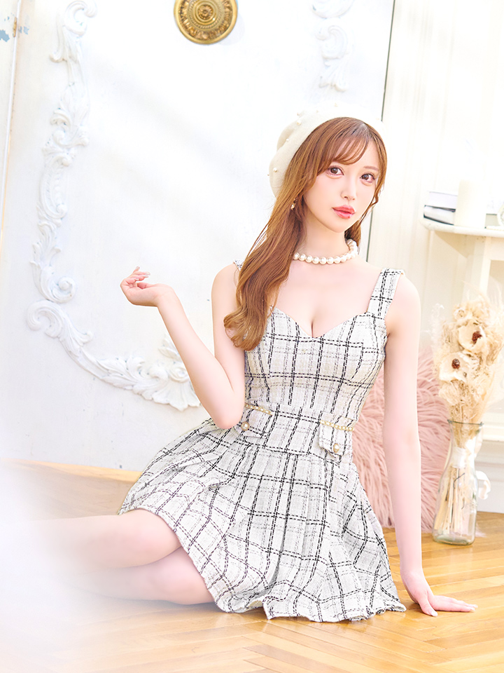 新色登場!チェックノースリーブミニドレス/ゴールドチェーン