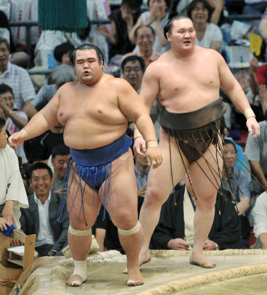 2011年大相撲名古屋場所11日目、白鵬（右）を寄…：大関 琴奨菊