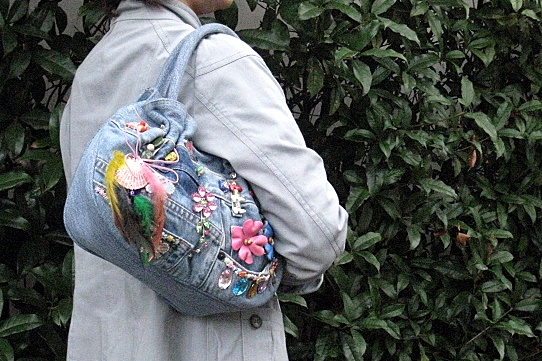 ハンドメイドバッグ （フラワー）】かわいい1点もの！デニムに