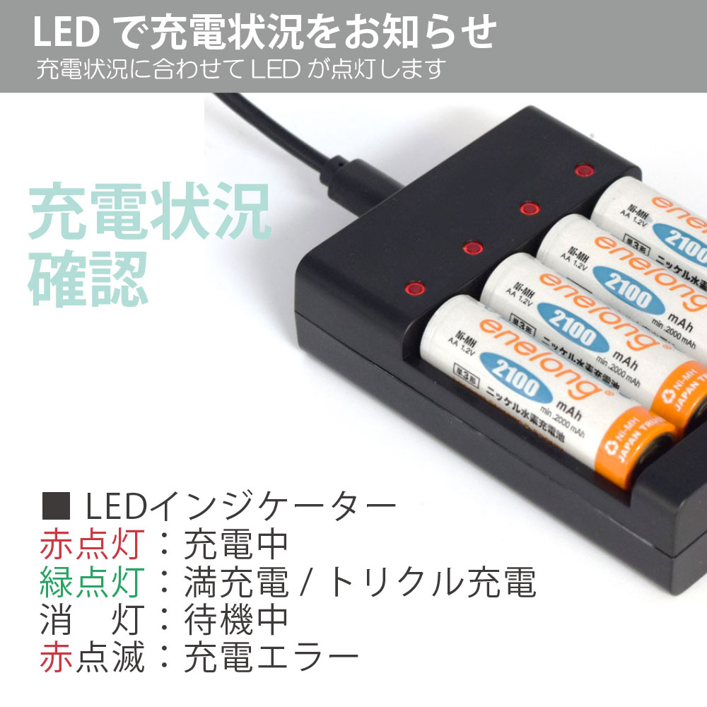 USB電源から充電できる急速ニッケル水素急速充電器 ［MYCHA-USB］