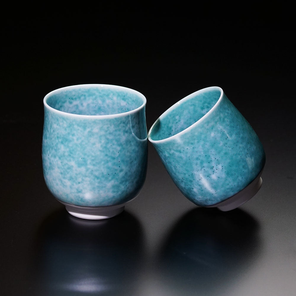 エメラルド婚に人気のギフト 有田焼ペア湯呑 翡翠鈞窯