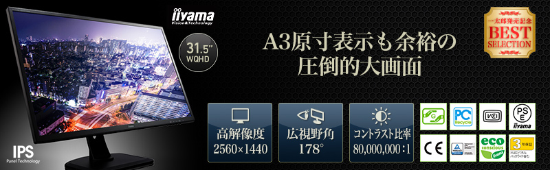 iiyama 31.5型 WQHDワイド液晶ディスプレイ ProLite XB3270QS-B1