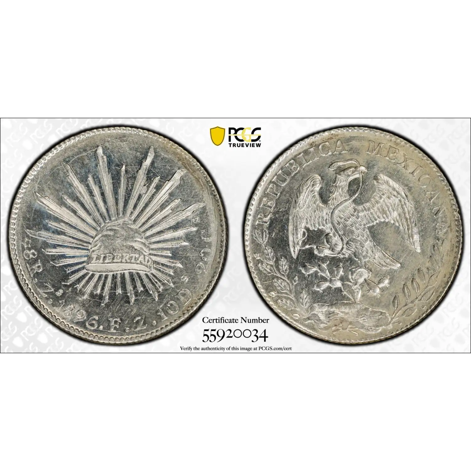 1896-Zs FZ Mexico Silver 8 REALES PCGS Genuine - UNC Details (92