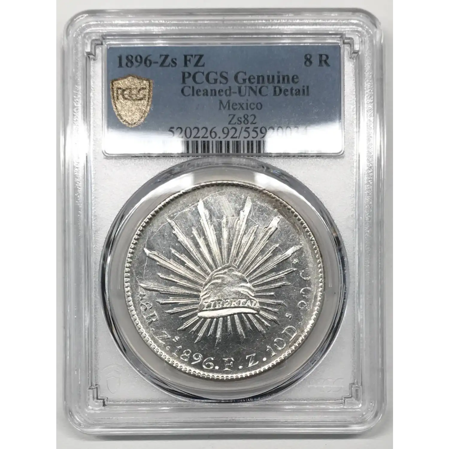 1896-Zs FZ Mexico Silver 8 REALES PCGS Genuine - UNC Details (92