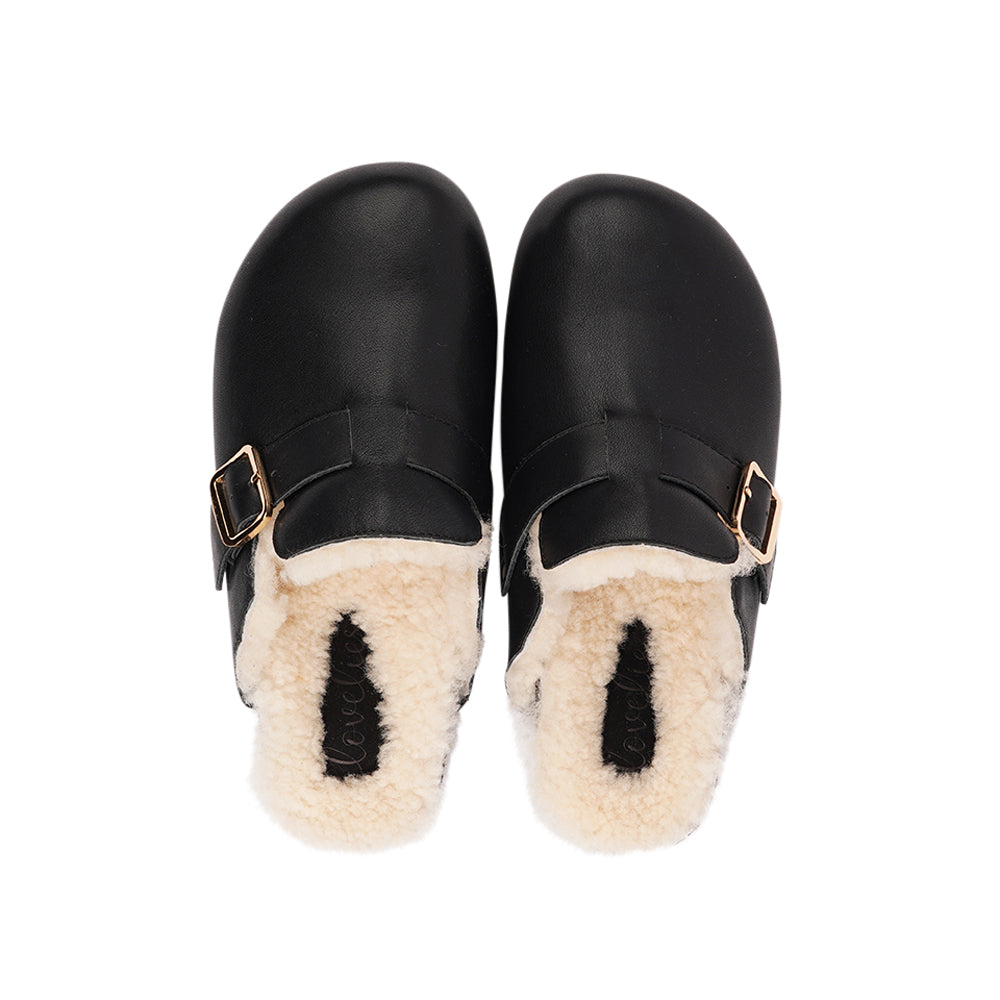 Nesso - Leather Mules with curly shearling Lining