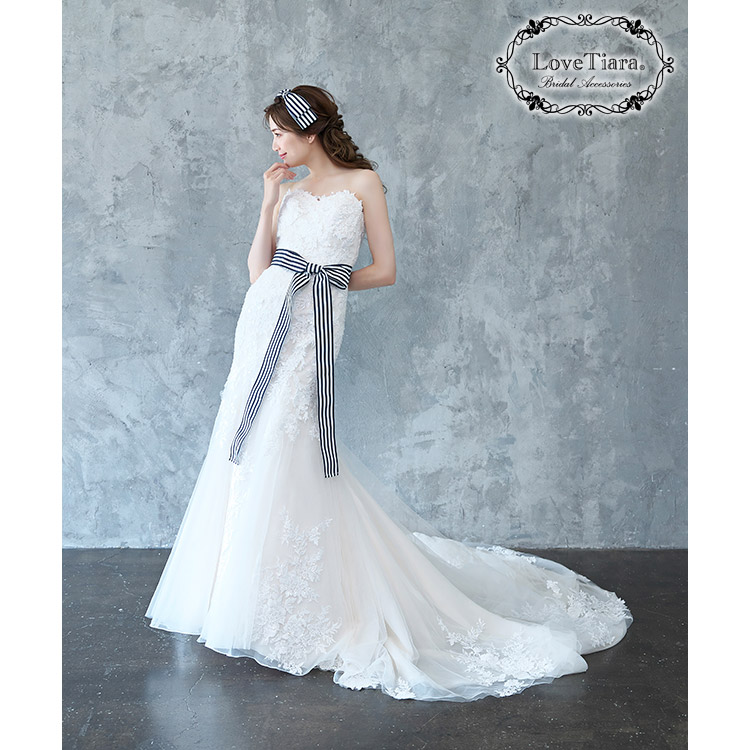 カチューシャ【ストライプブルー】 通信販売ブライダルウェディング