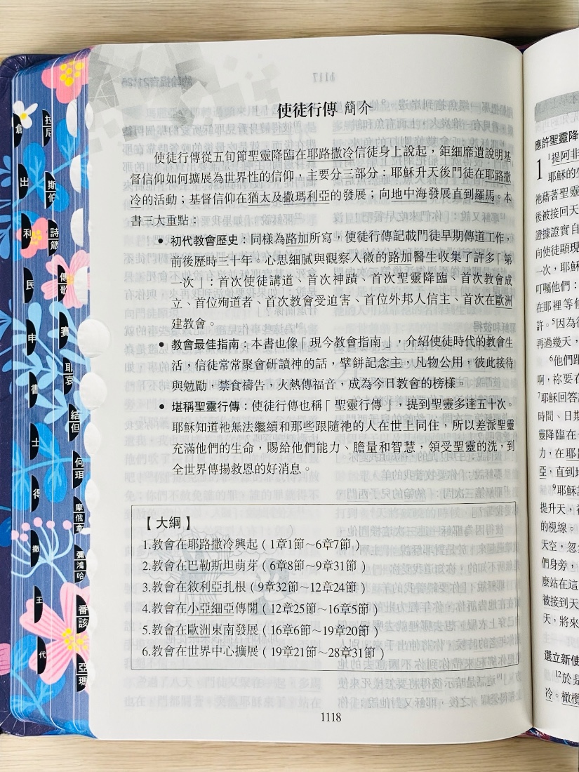 基道BOOKFINDER - 聖經當代譯本．深藍花卉．彩繪皮面．翻口彩繪．姆指