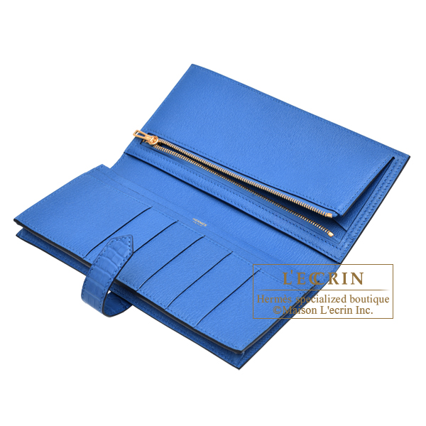 Hermes Bearn Soufflet Blue zellige Matt alligator crocodile skin