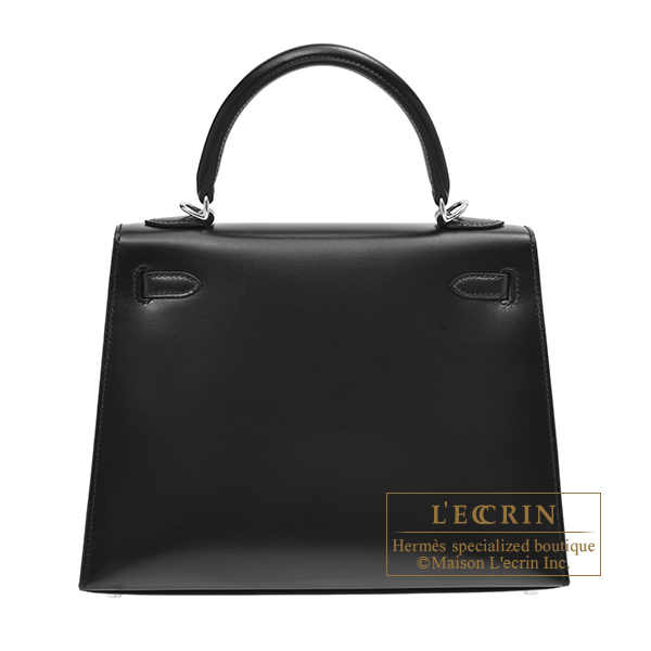 エルメス ケリー25/外縫い ブラック ボックスカーフ シルバー金具