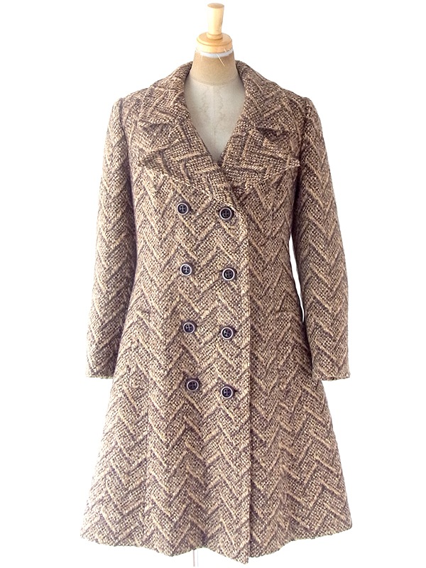 送料無料】60年代フランス製 ブラウン X ヘンリボーン 厚手ウール