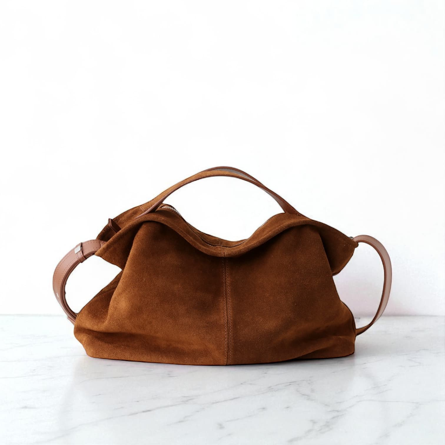 本革スウェードTOPハンドルバッグ｜上質レザー×軽量デザイン｜即納