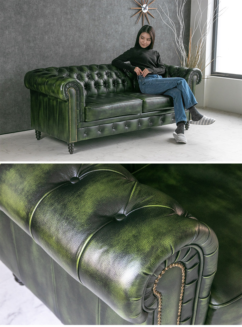 lushroom チェスターフィールド ソファ 3人掛け 本革 キャメル