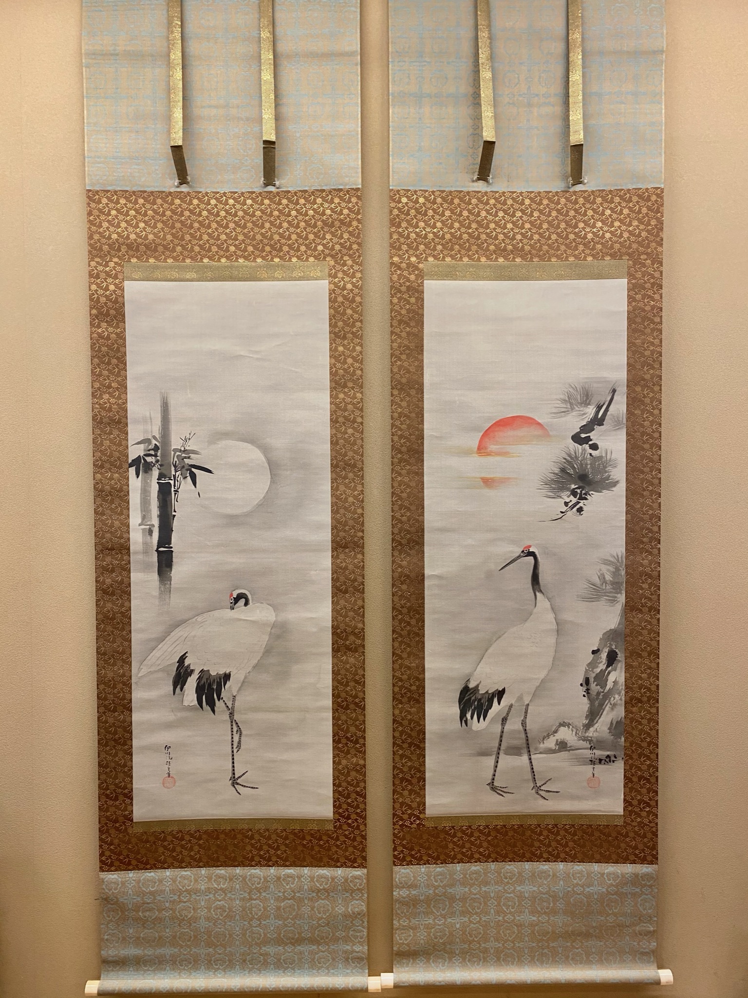 狩野伊川院栄信 鶴図 双幅｜古美術・掛け軸の販売・買取・鑑定-松本松栄堂