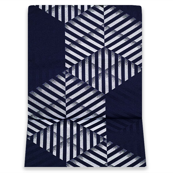 本場筑前博多織 八寸名古屋帯【幾何学文様 灰色】 [170317-ho-9