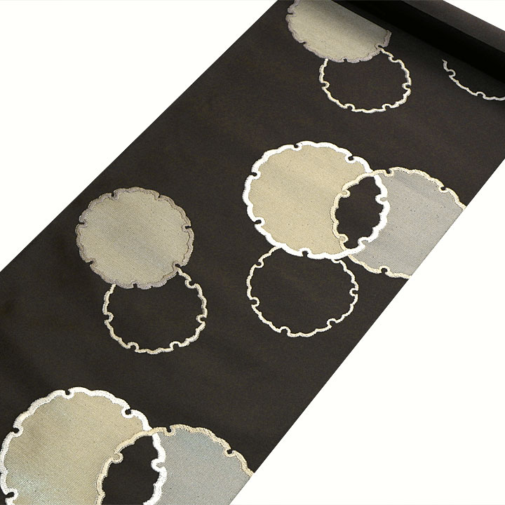 老舗機屋 安田呉遊謹製 西陣織九寸名古屋帯【雪輪】 [241020-ko-7