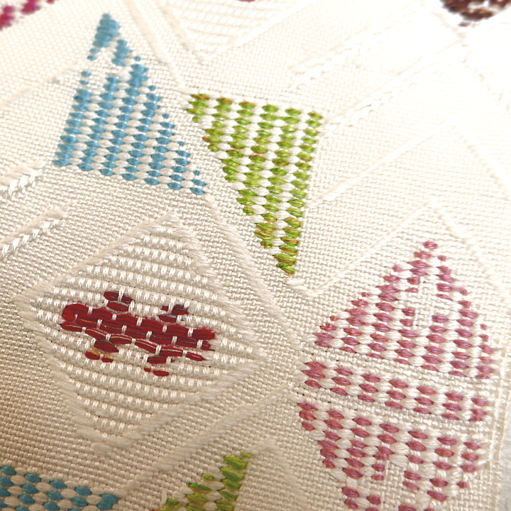 帯屋捨松 西陣織八寸帯【幾何学模様 白×赤】 [220310-sutematu-4