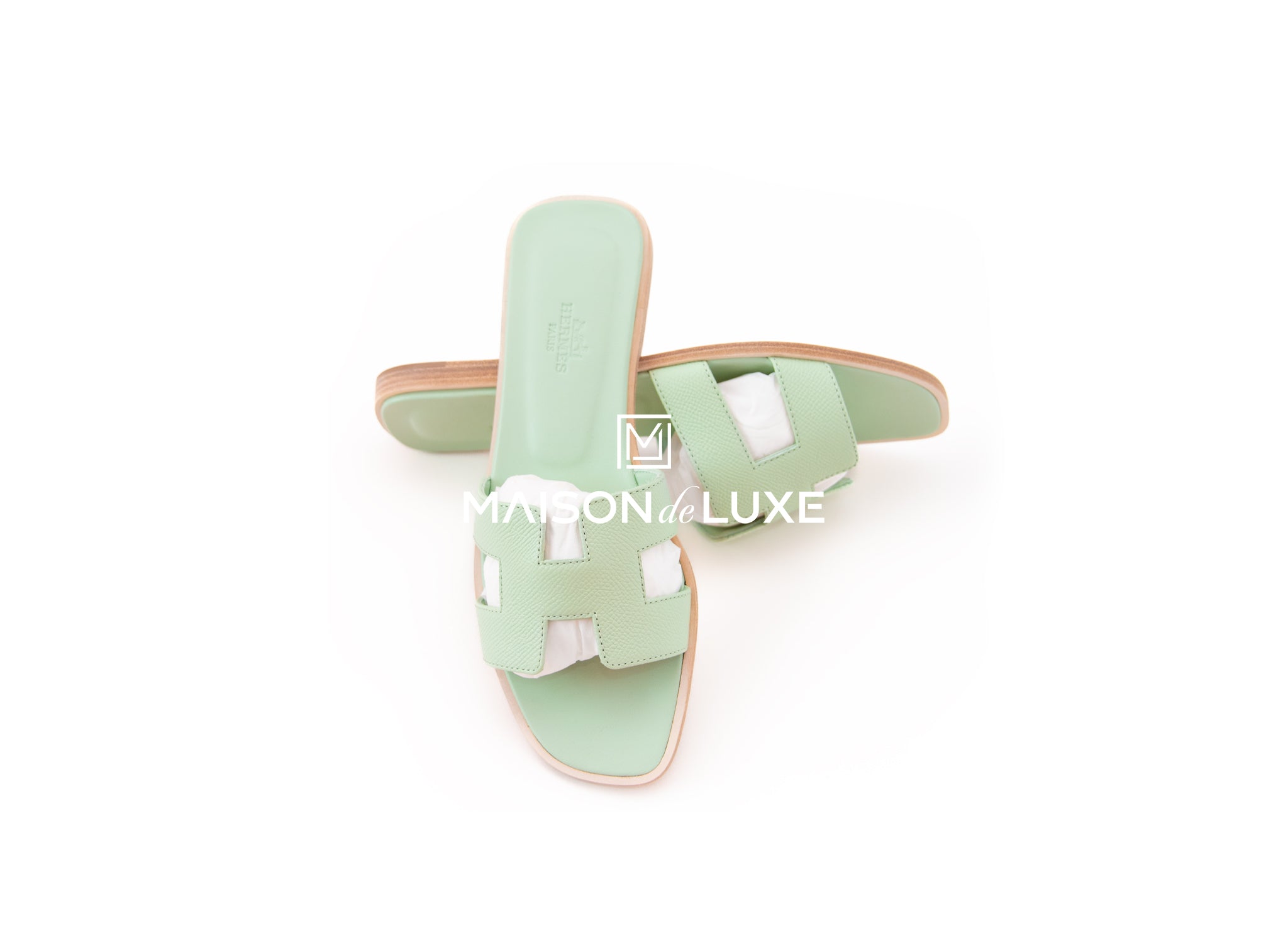 Hermes Women's Vert Jade Green Oran Sandal 37.5 Shoes – MAISON de LUXE