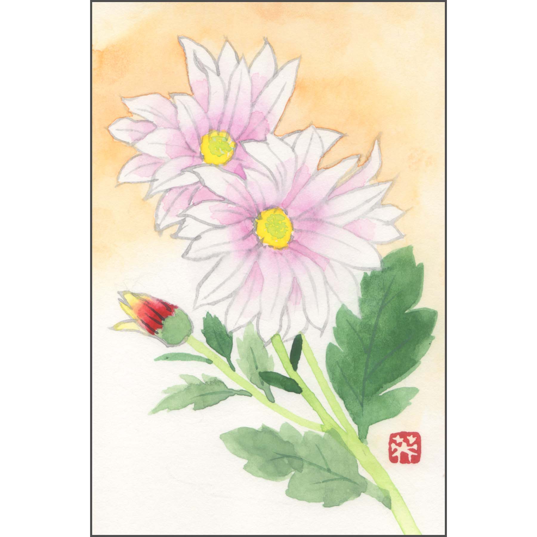 菊（はがきサイズ日本画） | ギャラリーまきの 信州の木製品と美術工芸