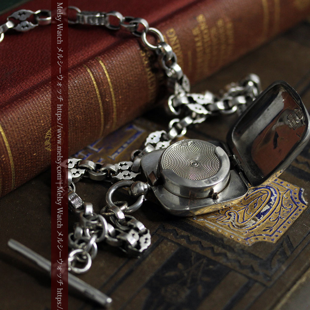 銀の英国製硬貨入れ付き銀無垢アンティーク懐中時計チェーン