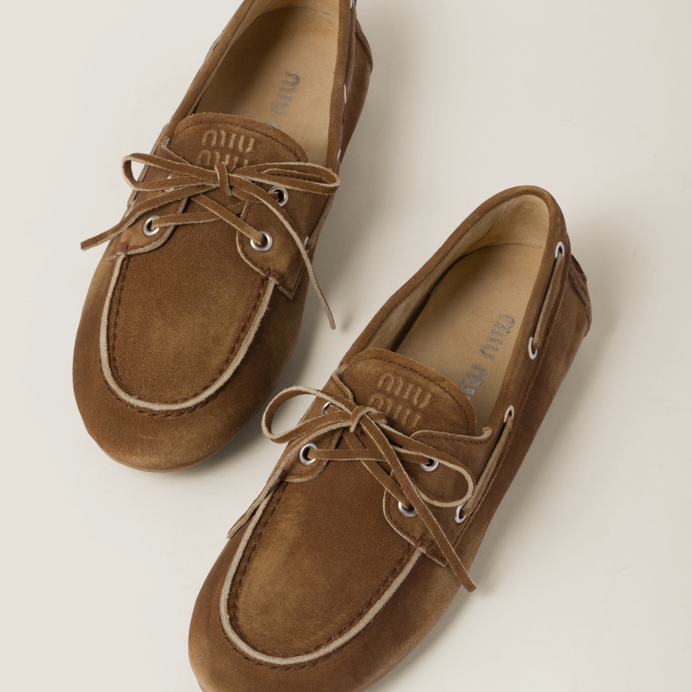 Cinnamon Faded Unlined Suede Loafers | Miu Miu