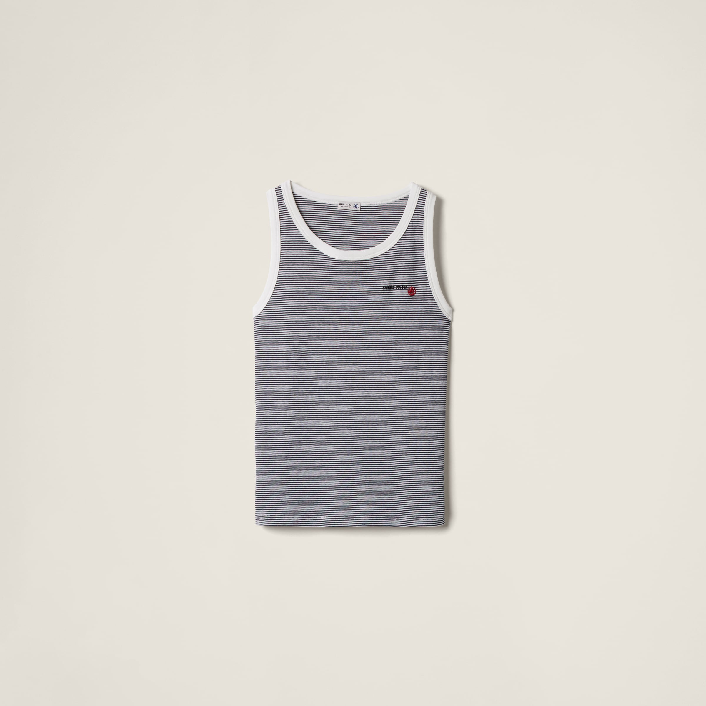 White/blue Petit Bateau X Miu Miu Ribbed Jersey Top | Miu Miu