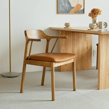 ハーフアーム ダイニングチェア キャメル レザー 北欧｜miion - miion
