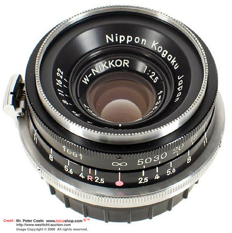 Nikon's W-Nikkor.C 1:2.5 f=3.5cm (RF 35mm f/2.5) wideangle lens