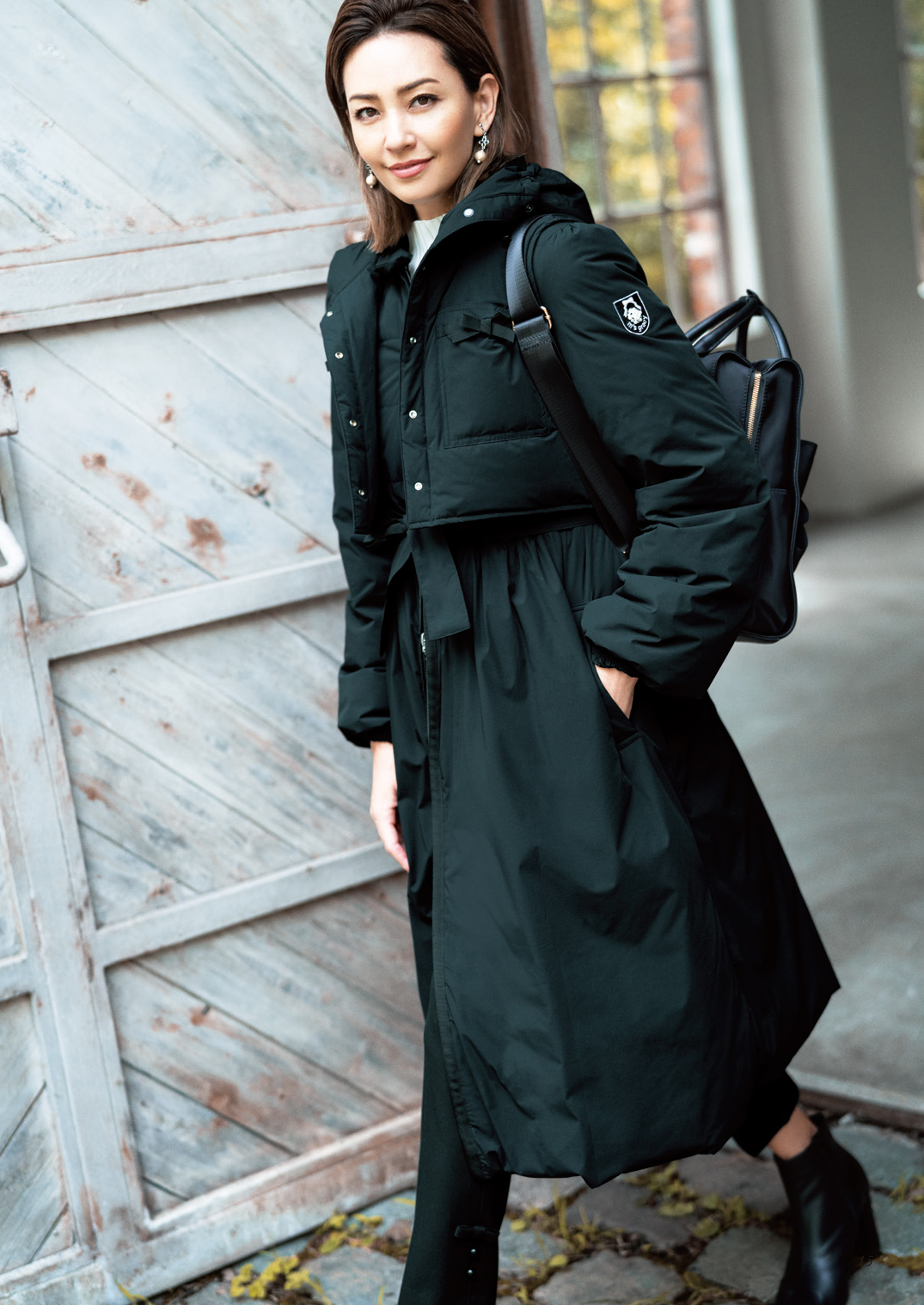 M'S GRACY 美品 レッキスファー フード付きフリルコート 38 黒 M'S