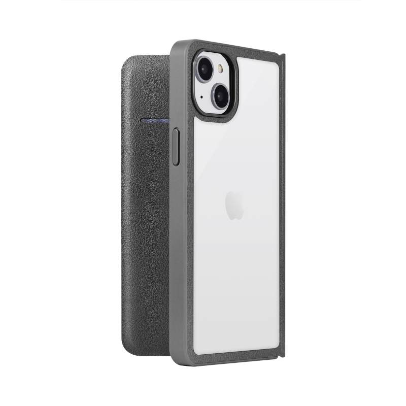 iPhone 14 Plus 軽量・背面クリアフラップケース 「Amake」 グレージュ