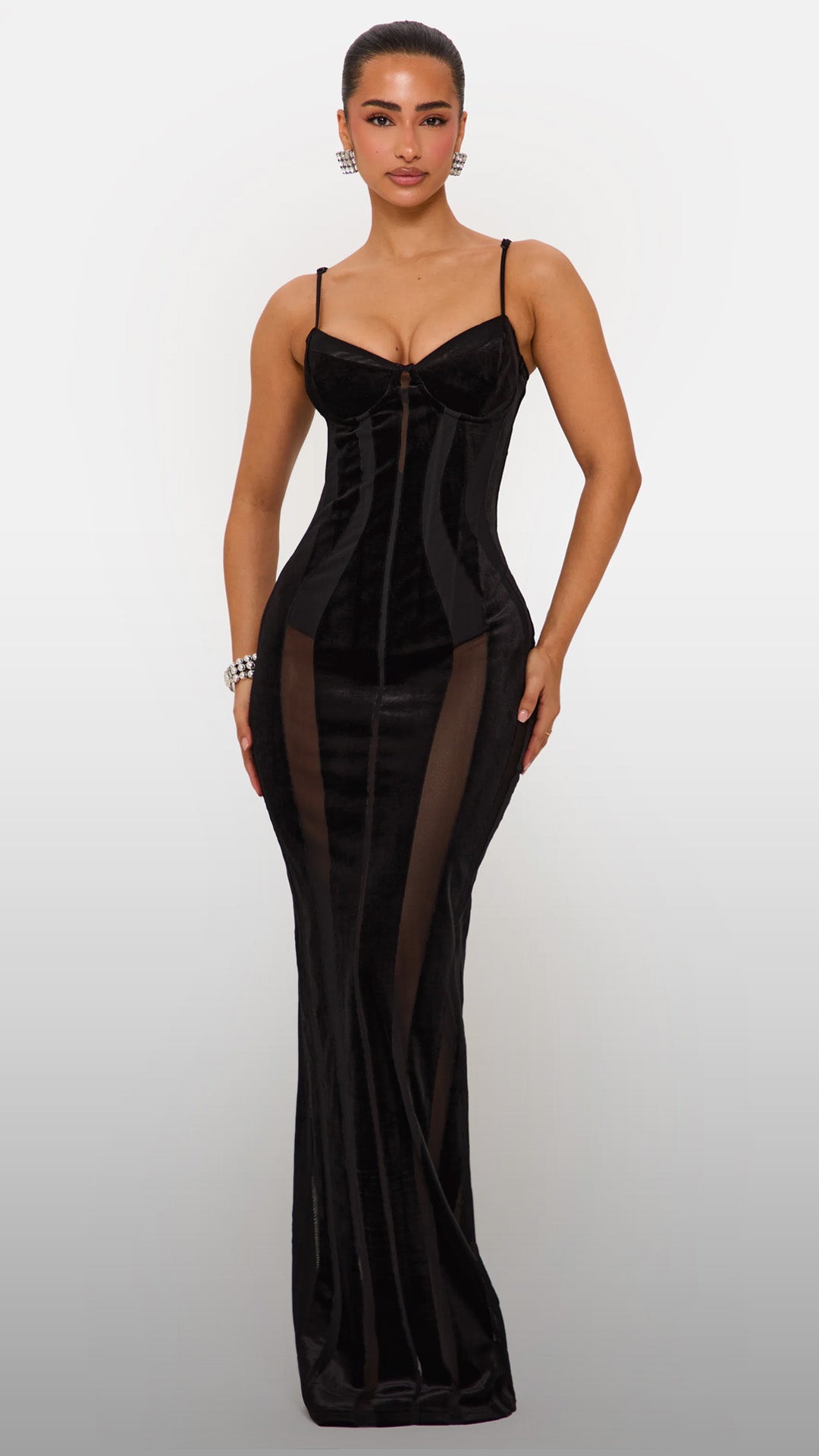 SCANDAL BLACK VELVET PANELLED MAXI DRESS – Murci