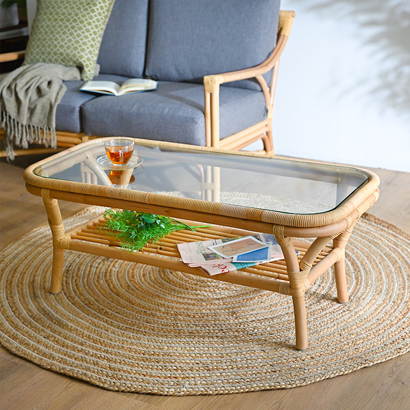 ラタン ガラステーブル 円形 サイドテーブル ガラスサイドテーブル