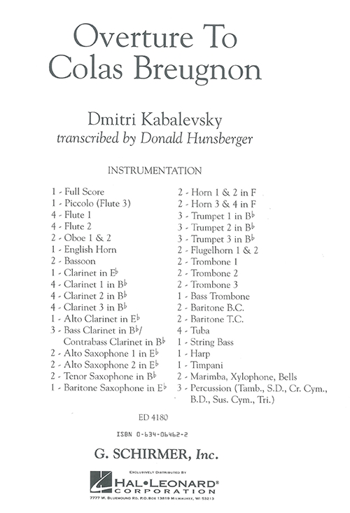 コラ・ブルニョン」序曲（スコアのみ）【Overture to “Colas Breugnon