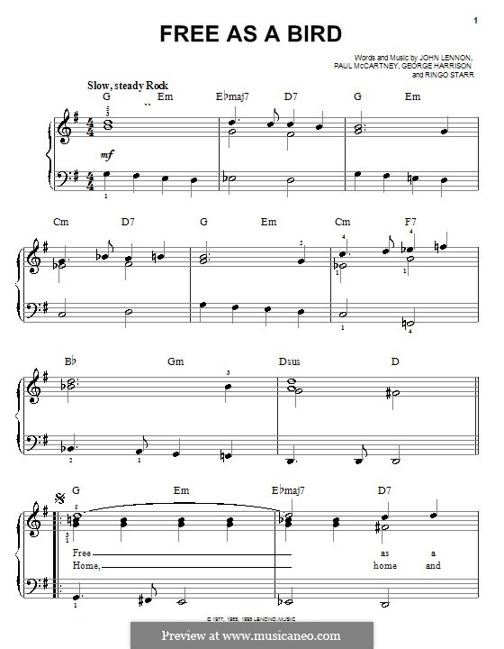 Free as a Bird (The Beatles) by J. Lennon - sheet music on MusicaNeo