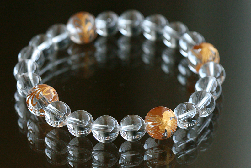 絶対幸福 金彫り 鳳凰パワーストーンブレスレット（水晶6ミリ＋鳳凰8